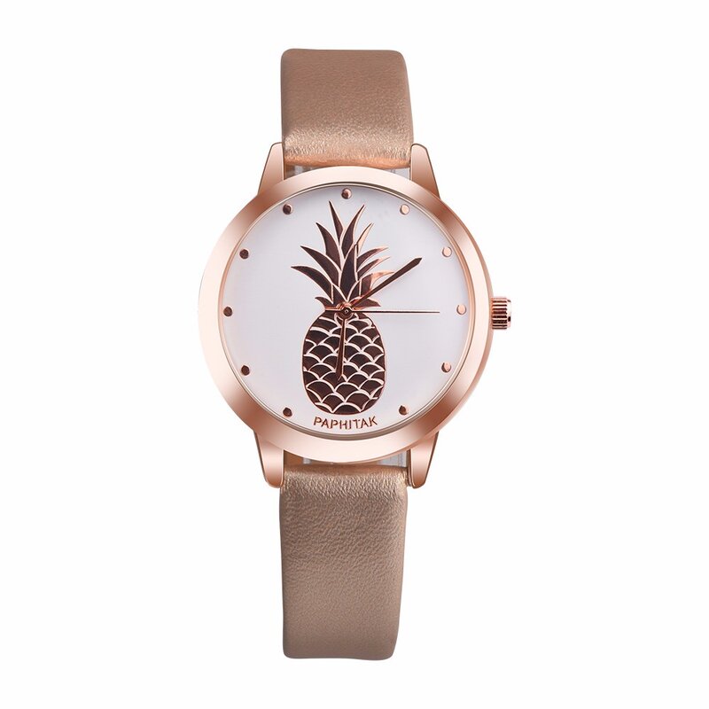 Reloj de cuarzo con diseño de piña para Mujer, accesorio de pulsera de cuero con diseño de piña, redondo, envío directo