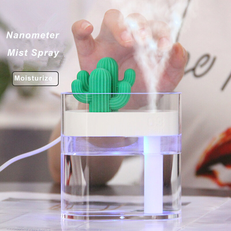160ML Ultrasone Luchtbevochtiger Clear Cactus Kleur Licht USB Essentiële Olie Diffuser Auto Luchtreiniger Aroma Diffusor Anion Mist Maker