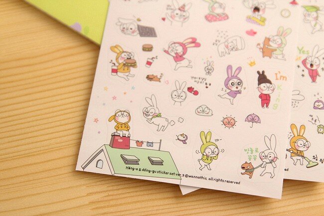 6 Pcs Indah Mata Besar Kelinci PVC DIY Dekorasi Stiker untuk Album Scrapbooking Alat Tulis Stiker Buku Harian Hadiah untuk Anak-anak