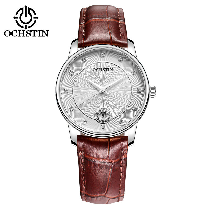 Ochstin relógio feminino luxo preto clássico couro genuíno relógio de pulso de quartzo feminino à prova dwaterproof água vestido data relógio relogio feminino