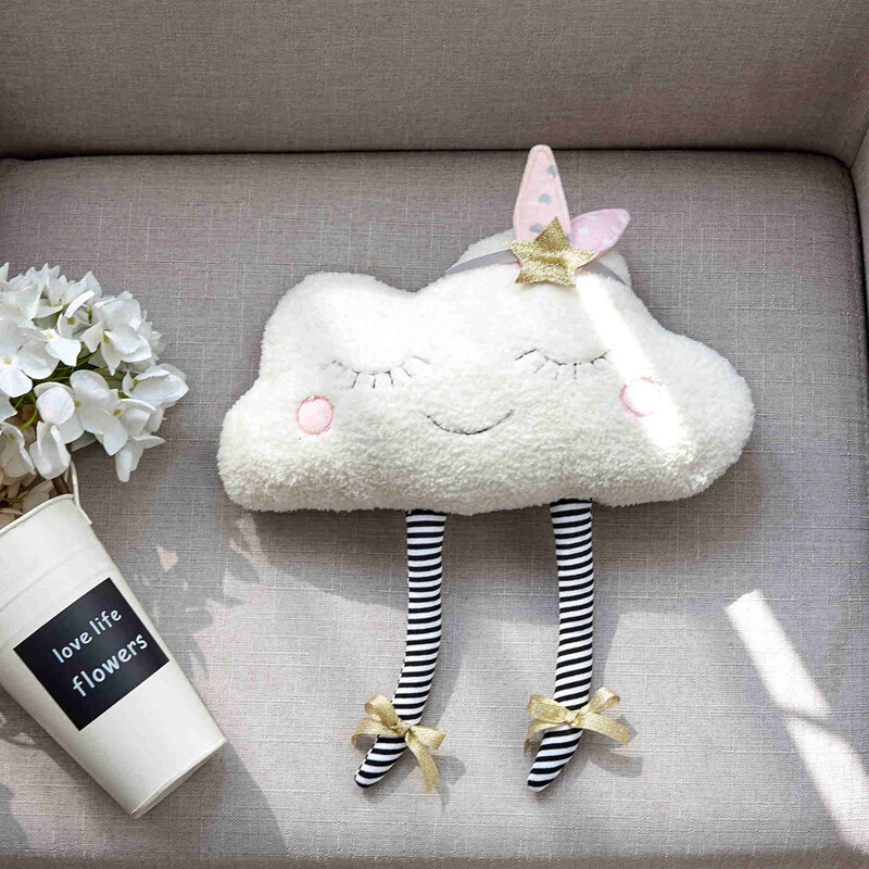 Almohadas de felpa con diseño de nubes y sonrisa para niña, cojín suave de estilo nórdico para sofá, decoración del hogar y dormitorio, regalos