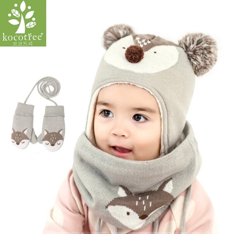 Kocotree 2pcs/lot Baby Winter Hat & Scarf Baby Winter Cap Children Warm Scarf For Boys Suit Beanie Hats Scarfs For Girl Boy