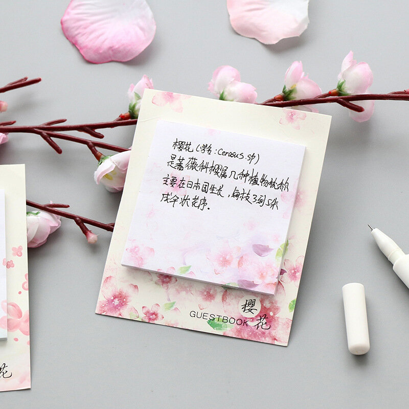 Bloc-Notes collant déchirable Sakura, beau bloc-Notes de Style japonais, fleurs de cerisier