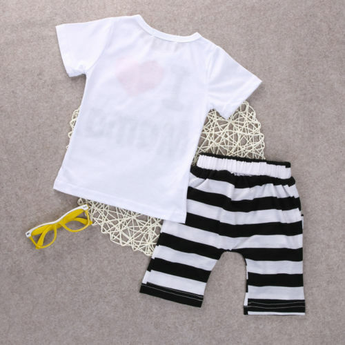 2 szt. Maluch dziewczynka chłopiec T-shirt Tee + spodnie w paski spodenki stroje dla dzieci ładny wygodny krótki rękaw ubrania