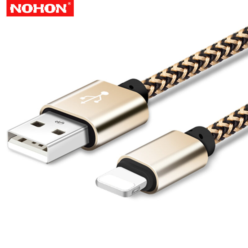 NOHON 2 m 3 m kabel USB do ładowania dla iPhone 7 8 6 6 S Plus metalowy pleciony szybka ładowarka USB kabel do transmisji danych dla iPad 5 5S X XS Max XR drutu