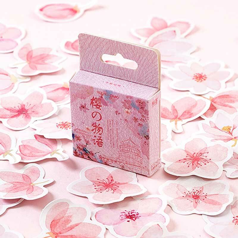 46 Stks/doos Leuke Roze Cherry Stickers Kawaii Japan Planner Bloem Decoratie Papier Sticker Dagboek Stationaire Scrapbooking Label
