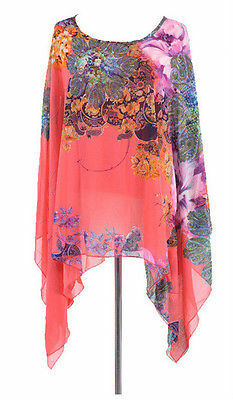 Женская блузка с цветочным принтом, Повседневная Свободная шифоновая блузка с рукавом «летучая мышь» и цветочным принтом на лето