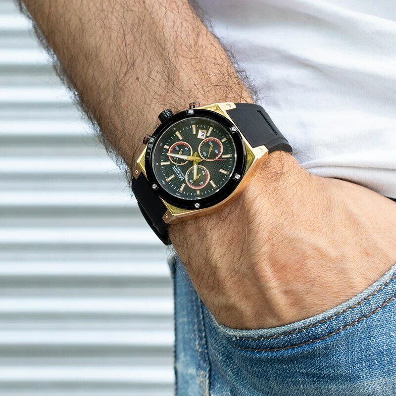 MEGIR Pria Militer Olahraga Jam Tangan Atas Merek Fashion Chronograph Kuarsa Jam Tangan Pria Silikon Tali Clock Relogio Masculino