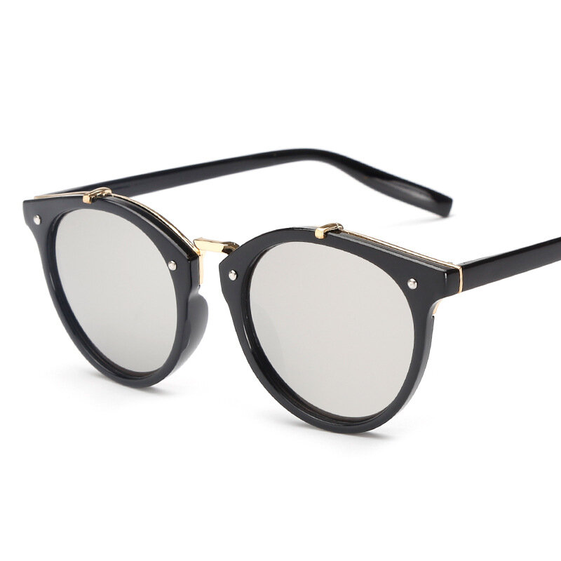 Óculos de sol feminino retrô com gradiente, óculos clássico elegante redondo rebite marca de designer vintage para mulheres