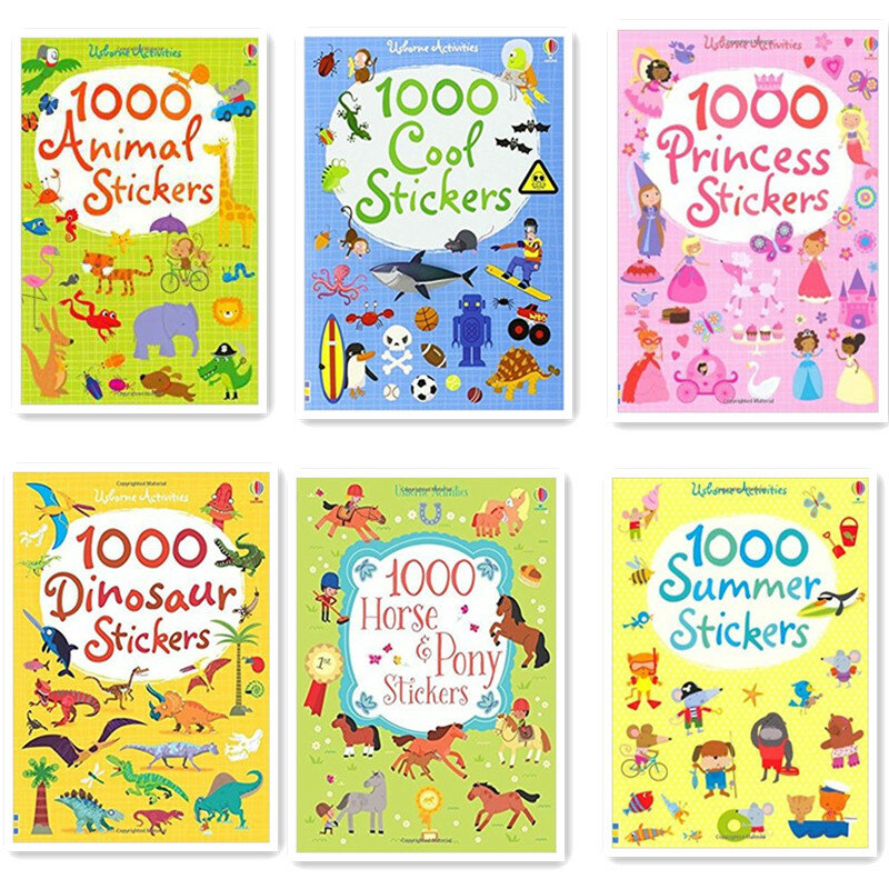 1000 stücke Cartoon Szene Aufkleber Kinder Aufkleber Bücher mit Tiere Prinzessin Dinosaurier Reise Bücher Vorschule 15.2*21cm