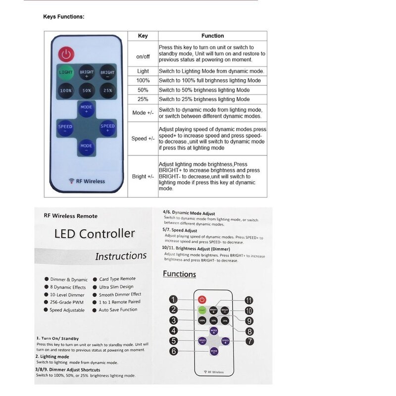 Minicontrolador remoto Led inalámbrico RF, regulador de intensidad Led para tira de luz de un solo Color SMD5050/3528/5730/5630/3014, 1 unidad