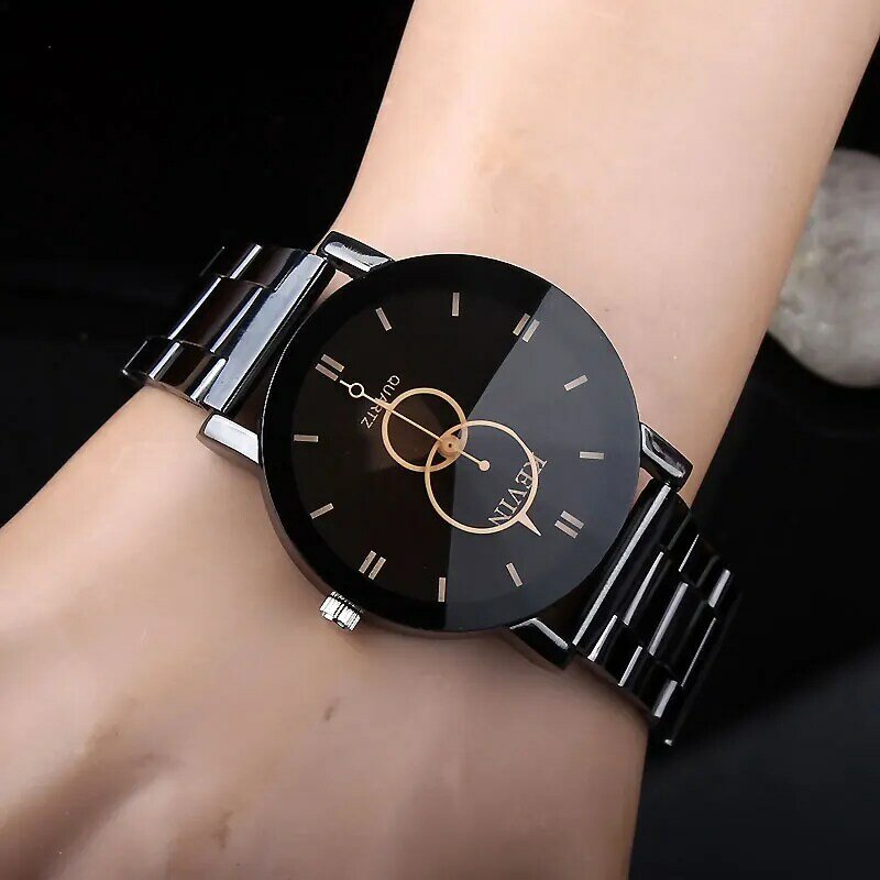 Eva novo relógio feminino design na moda, relógio preto redondo, pulseira de aço inoxidável de quartzo, presentes para homens