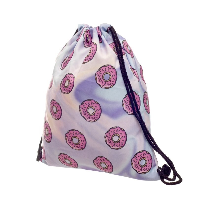 New fashion Women Holo Donuts drawstring Backpack 3D printing travel softback women mochila drawstring bags