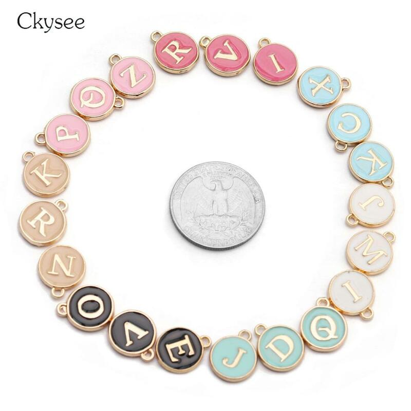 Ckysee 10 pièces/lot 12*14mm noir blanc rose émail Alphabet lettre initiale breloques à la main pendentif pour bricolage Bracelet fabrication de bijoux