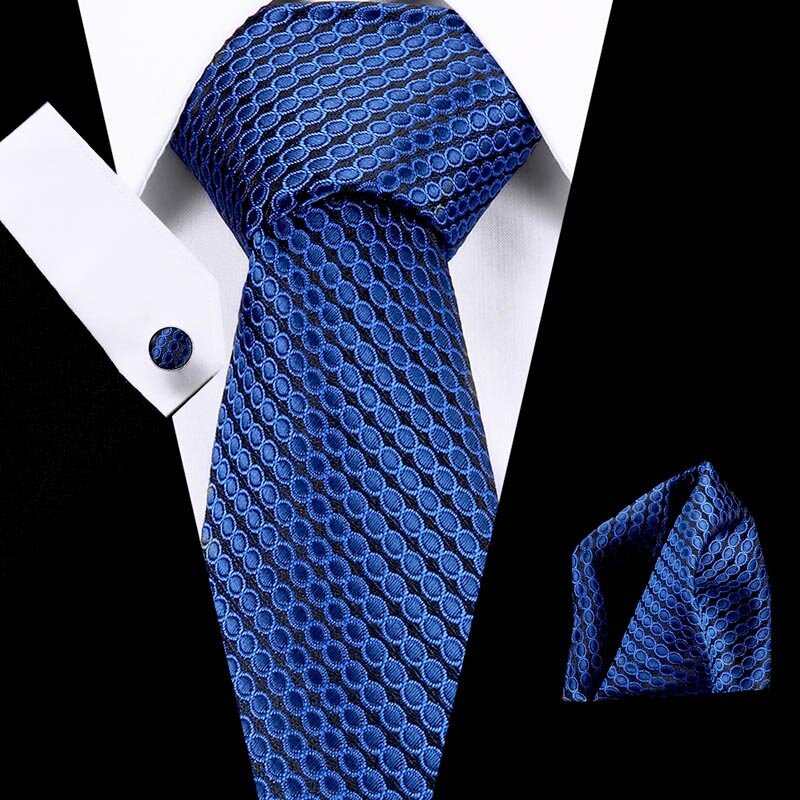Darmowa wysyłka męskie krawaty 2018 luksusowe Paisley niebieski krawat jedwabny z Hanky krawat zestaw spinki do mankietów spinki do mankietów biznes żakardowe tkane krawat