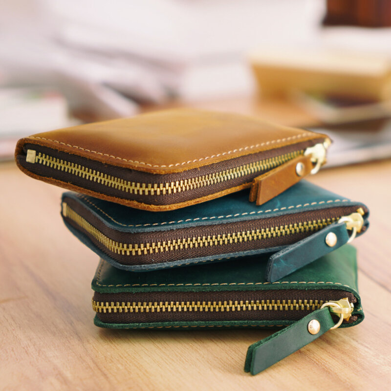 本革クレジットidカードホルダーヴィンテージファッションコイン財布スモール財布クラッチジッパーのための