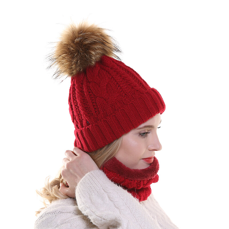 2022 donne cappello caldo velluto in pile all'interno Beanie cappelli invernali per le donne vera pelliccia pompon cappello genitore bambino Twist lavorato a maglia ragazze Cap