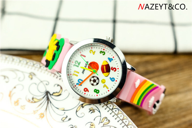 Relógio infantil de quartzo e sílica 2021, bola criativa colorida para exercícios com agulha 3 d de cor macia