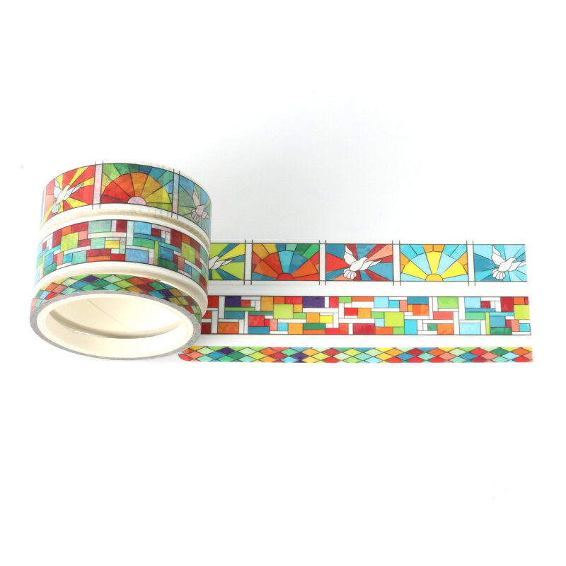 Fita washi geométrica colorida, material escolar de papelaria para escritório 3 peças