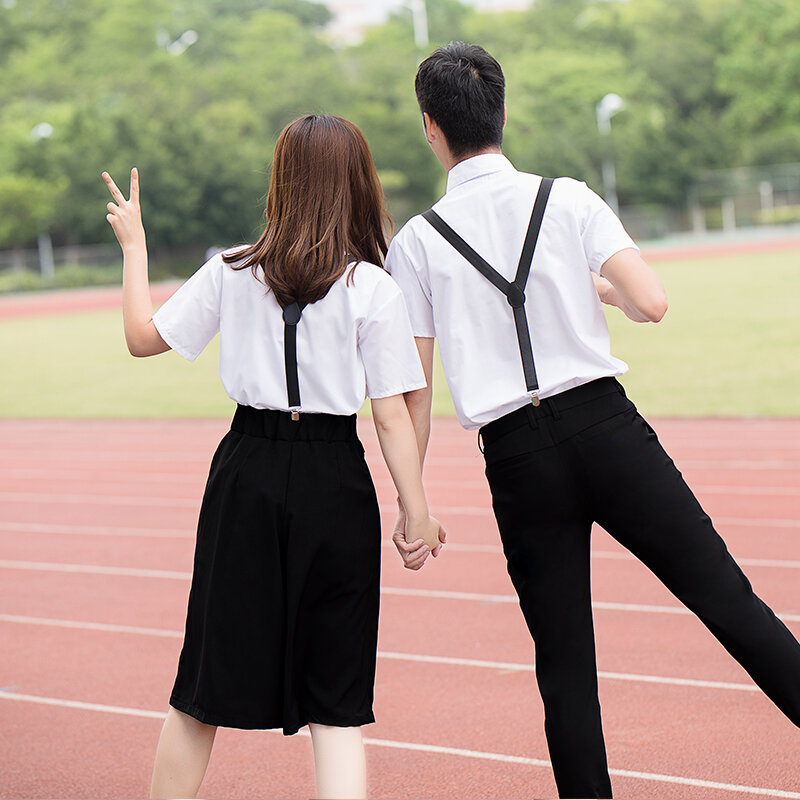 Uniforme escolar para niña, moda novedosa talla grande japonesa, camisa blanca con tirantes, pantalones, ropa de actuación de coro para mujer, 4XL, 2021