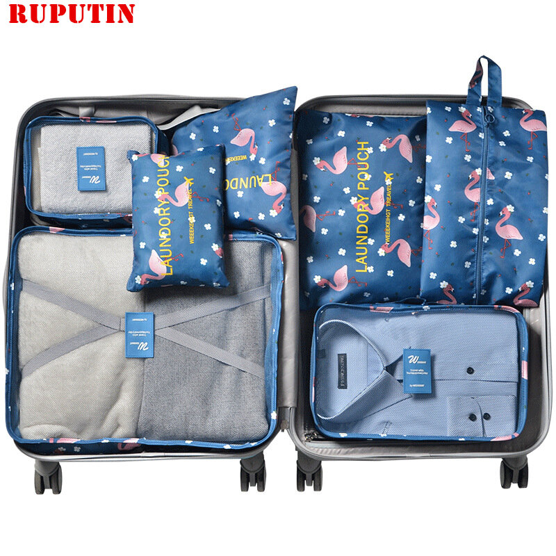 RUPUTIN-Sac de rangement en poudre de séparation portable, trousse de finition de vêtements, valise d'évaluation de voyage, accessoires de voyage à domicile, 7 pièces/ensemble