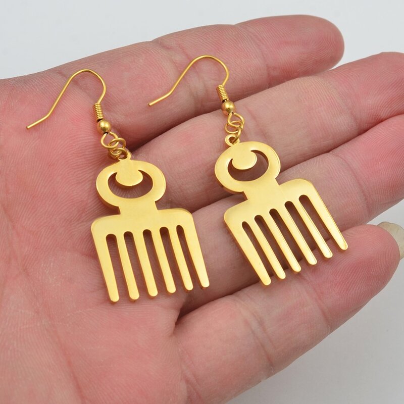 Anniyo African Symbol Earrings Gold Color & Stainless Steel Material Adinkra Gye Nyame Earrings Ethnic Jewelry Gifts #074021