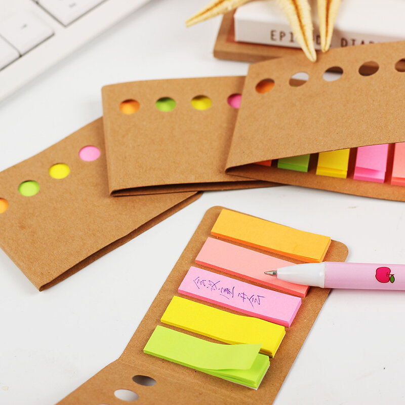 Coloffice 3 argolas adesivo arco-íris para notas, adesivo de papel kraft, etiquetas e notas dobráveis, bloco de notas pegajoso, material escolar de escritório