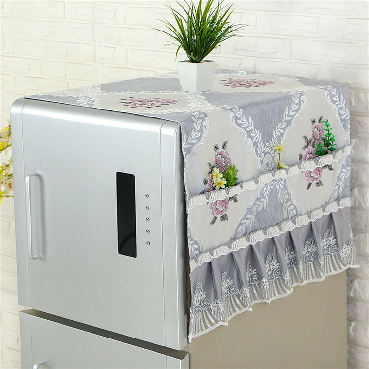 European High-quality Brocade Embroidery Dust Cover Table Cloth Edge Wrinkle Lace Decor Refrigerator Multi-pocket Storage Bag