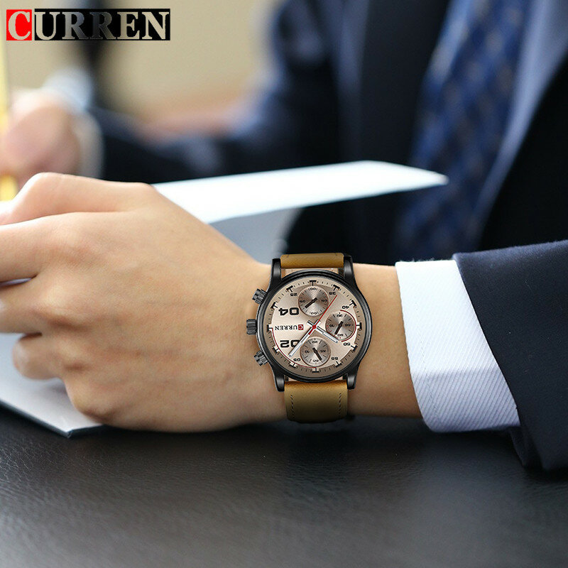 Nova Marca LuxuryFashion MenBusiness Homens Da Forma do Relógio de Quartzo Pequeno Mostrador do Relógio com Pulseira de Couro À Prova D' Água Decoração KolSaati Erkek