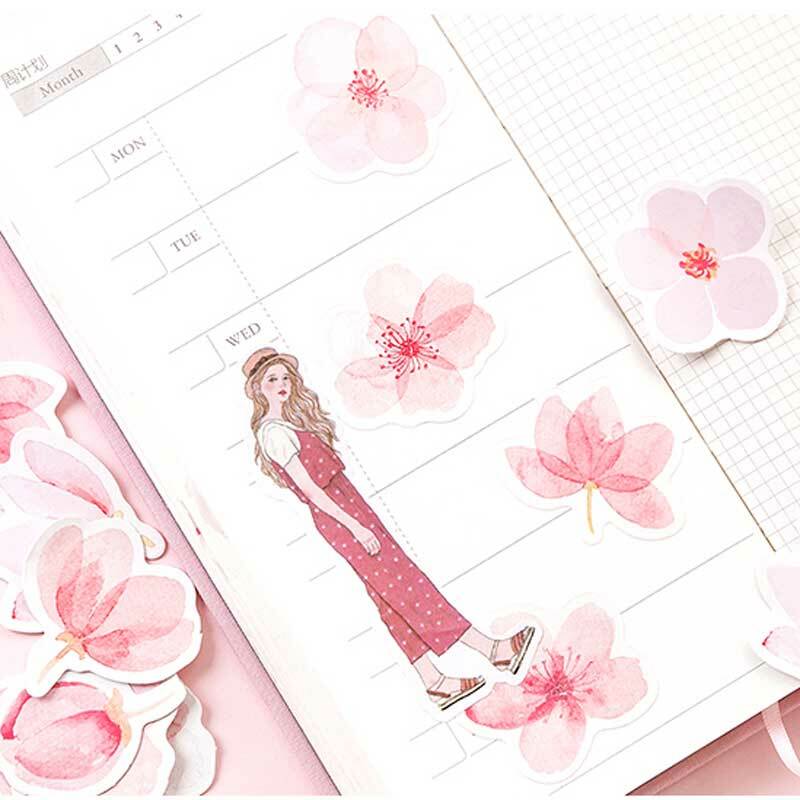 46 Stks/doos Leuke Roze Cherry Stickers Kawaii Japan Planner Bloem Decoratie Papier Sticker Dagboek Stationaire Scrapbooking Label