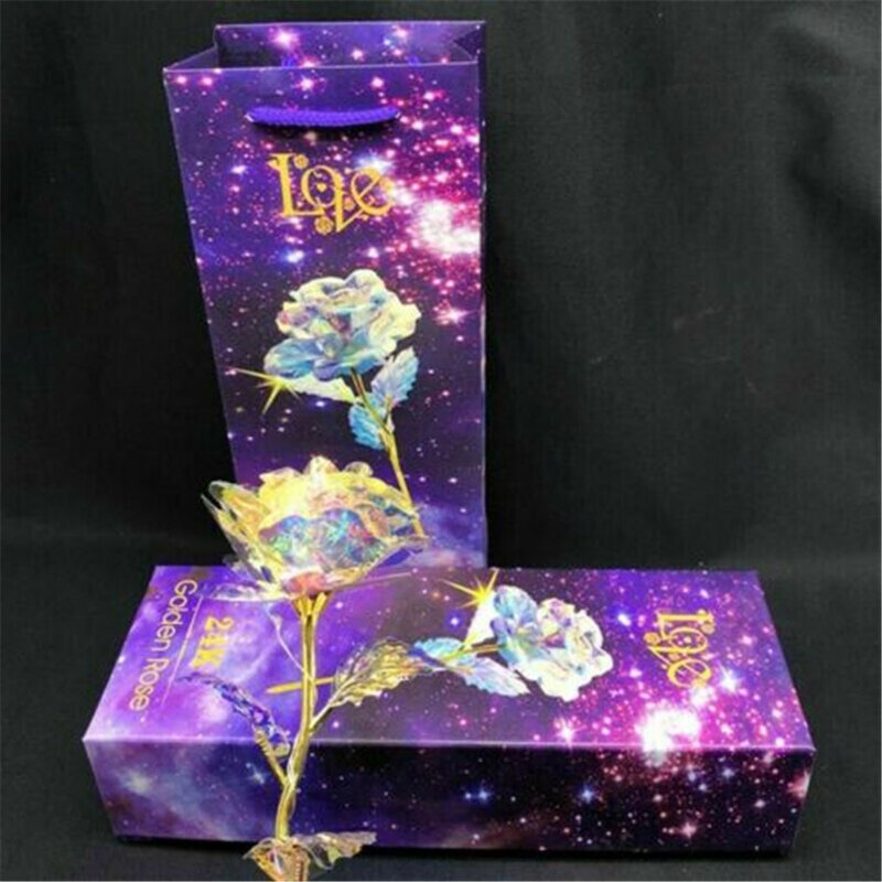 Galaxy Emas Foil Bunga Mawar Buatan Hadiah Hari Valentine Hadiah Romantis Bunga dengan Dasar Cinta Hadiah Ulang Tahun Ulang Tahun