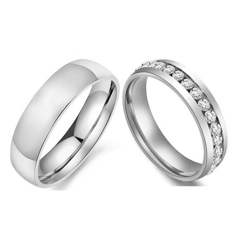 MANGOSKY-Anillo de boda de color plateado para mujer y hombre, joyería de 6mm, anillo de compromiso de acero inoxidable, talla estadounidense 5 a 13