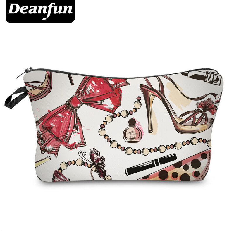 Deanfun bolsas cosméticas estampadas 3d, bolsas femininas com zíper, organizador de laço em poliéster, para viagens, necessárias para maquiagem, 50756
