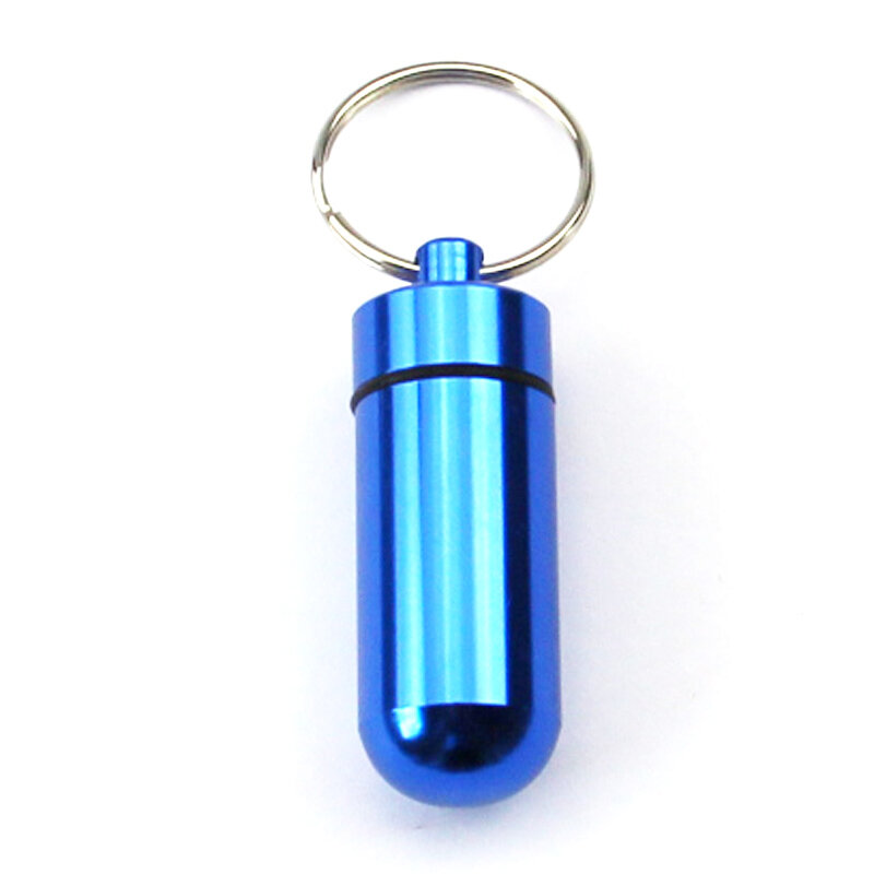 Neue Hohe Qualität Tragbare Wasserdichte Mini Blau Aluminium Keychain Tablet Lagerung Box Flasche Fall Halter