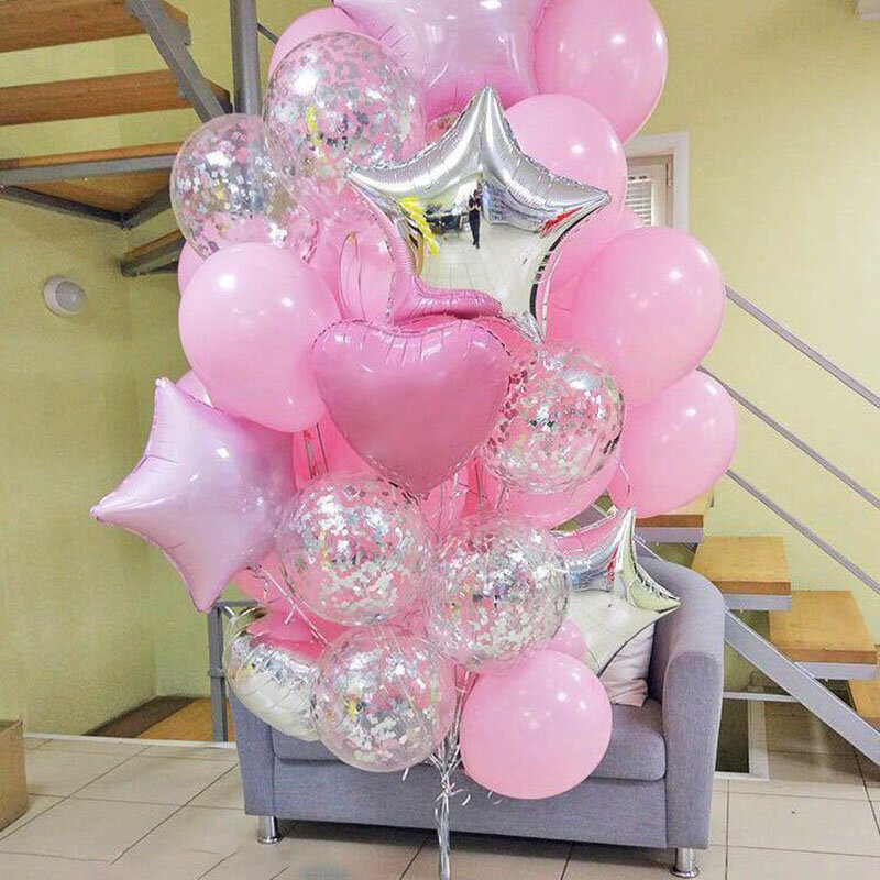 Romantic Pink Latex Balloons 12inch Silver Confetti Balloon Wedding Decoration Helium Air Balls Baby Shower Birthday Party Decor