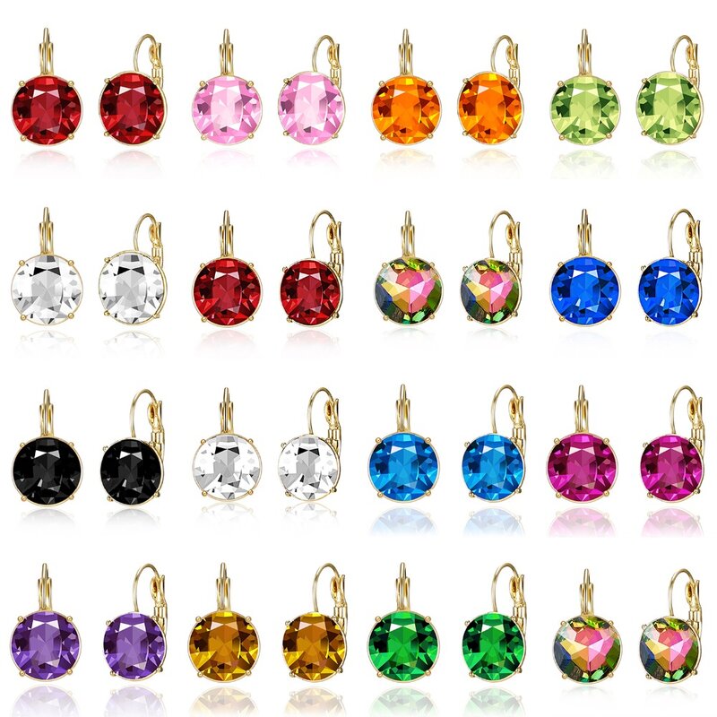 3 Sizes Female Gold Color Metal Stud Earrings Multicolor Round Crystal Earrings For Women Girl Fashion Wedding Jewelry Gifts