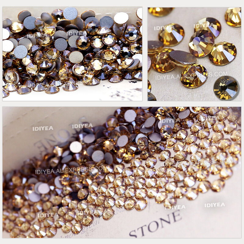 Strass de arte de unha dourada ss3 ss4 ss5 ss6 ss10 ss20 ss30 para diy, cristais de glitter, joias, decoração sem adesivo