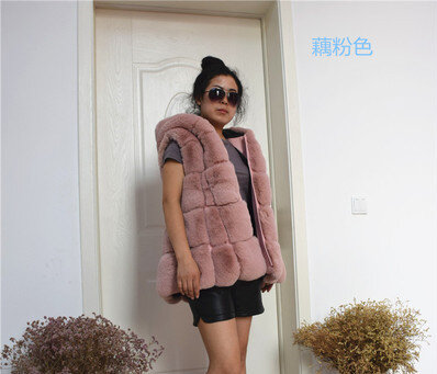 Women Medium Long Rabbit Fur Coat With hood