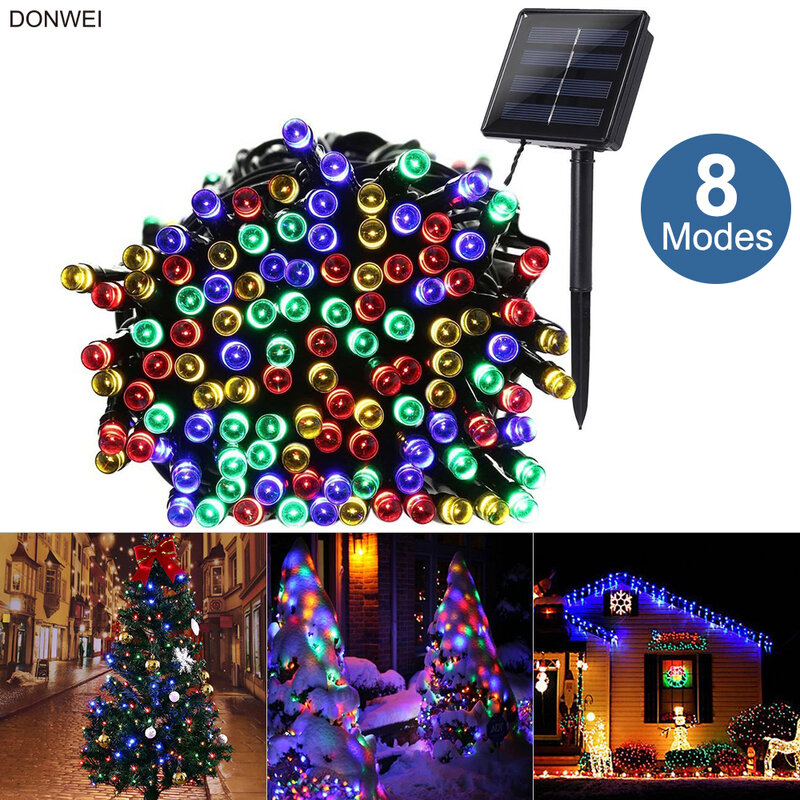 DONWEI – guirlande lumineuse solaire à 100 LED, 8 modes d'éclairage, 12M, pour l'extérieur, étanche, pour noël, nouvel an, jardin, route, arbres décoratifs