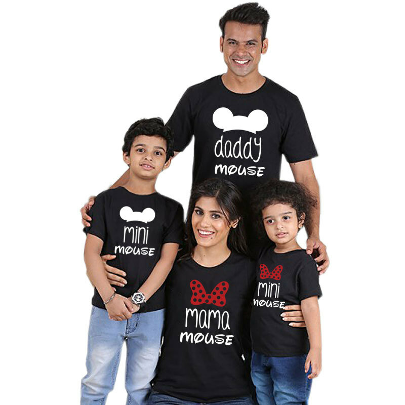 Família combinando camisa minnie manga curta dos desenhos animados topos pai mãe filho filha roupas combinando olhar família mickey camisas