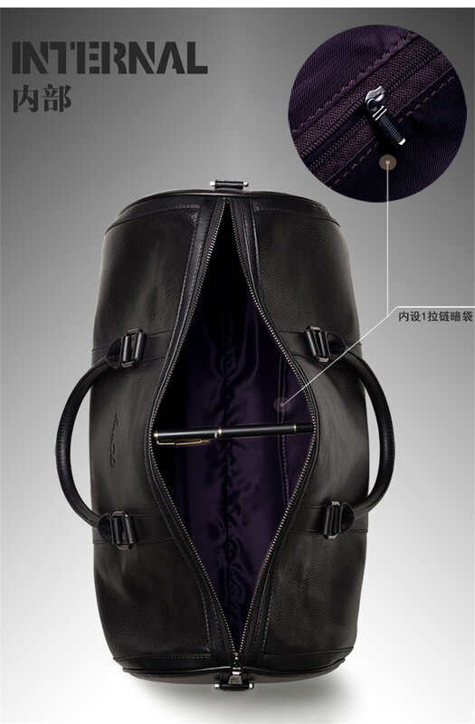 Novo 2016 moda couro genuíno saco de viagem dos homens bagagem saco de couro real duffle saco de fim de semana grande tote durante a noite preto