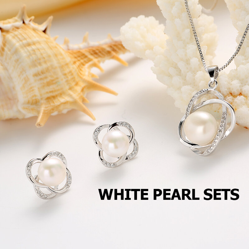 Cruz de alta calidad de moda joyería de plata de ley 925 collar y pendiente de juegos de colgantes pendientes de perlas grandes para regalo de mujer