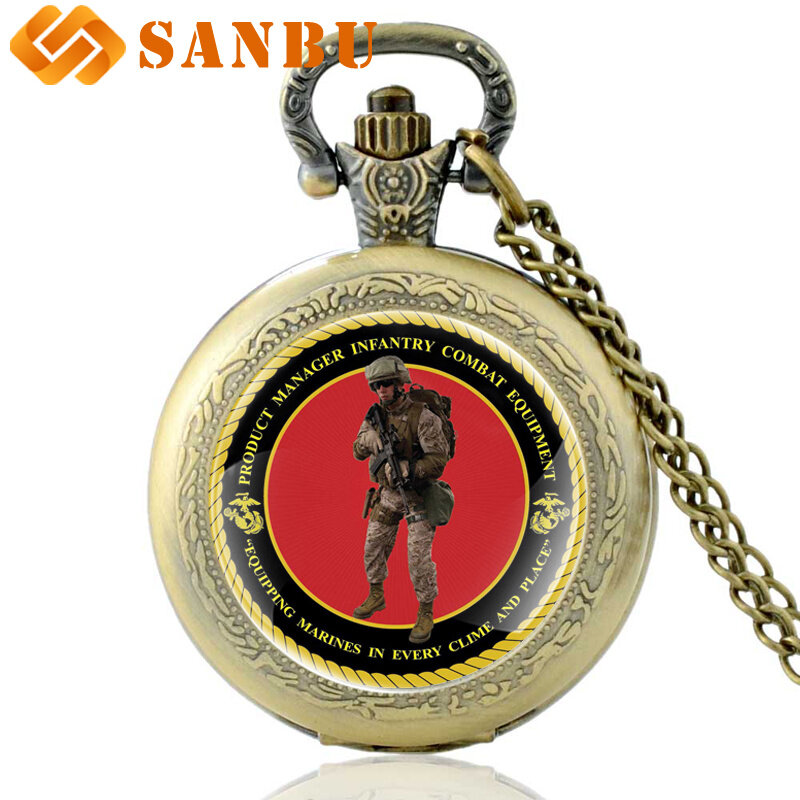 Reloj de cuarzo militar Retro negro, soldado de Marines, reloj de bolsillo, collar