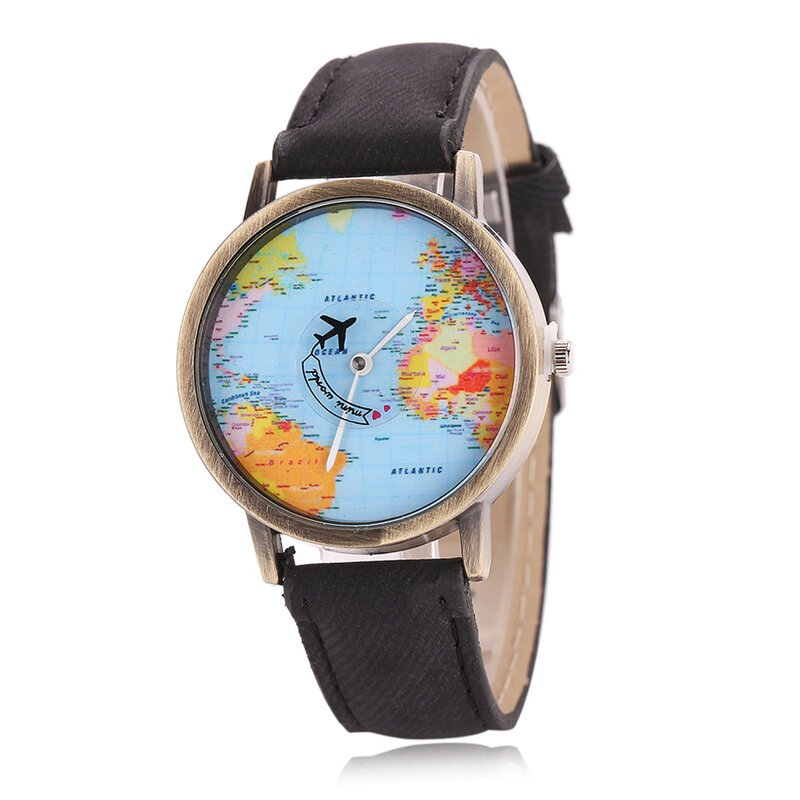 Newly design mini relógio de mapa mundi masculino e feminino, relógio de pulso, design exclusivo, moderno, quartzo, vestimenta, masculino