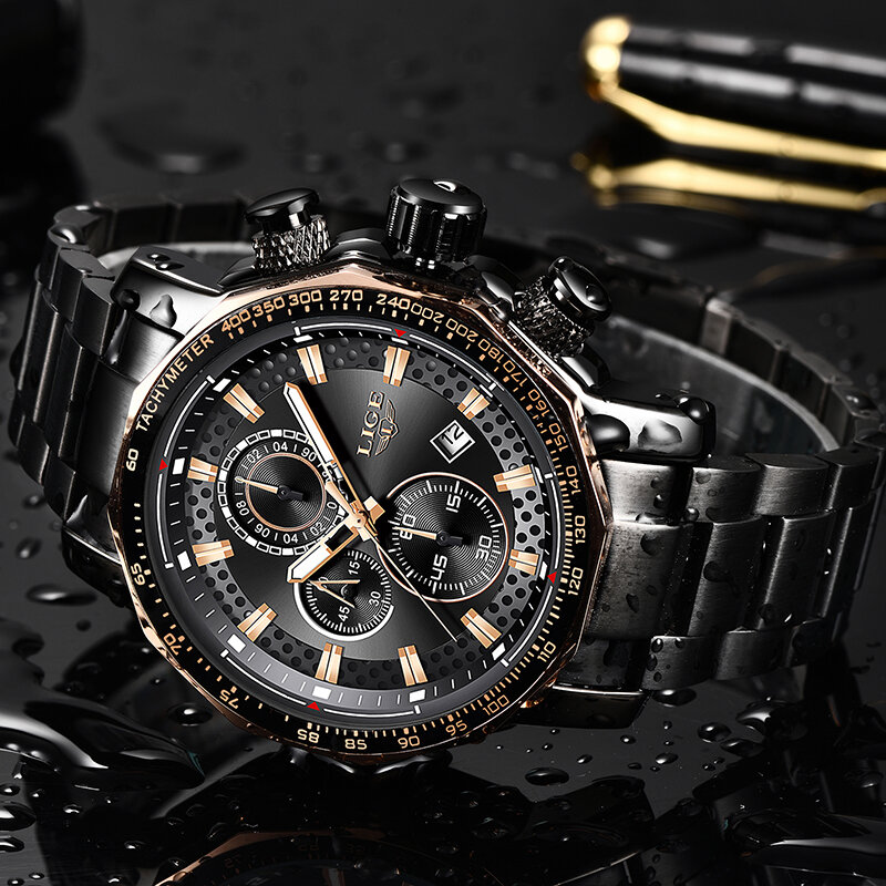 LIGE – montre de sport pour homme, marque de luxe, Quartz, tout en acier, horloge militaire, étanche, chronographe Relogio Masculino, nouvelle collection 2019