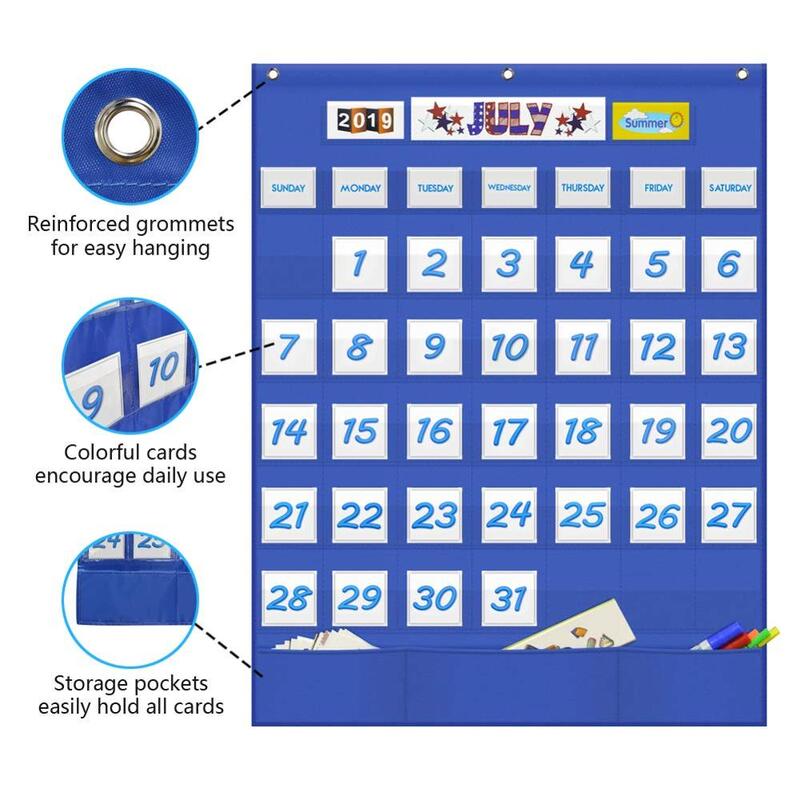 Godery классная ежемесячный календарь карманная Таблица с 43 прозрачным карманом, 3 кармана для хранения для легкой стены или таблицы подставки