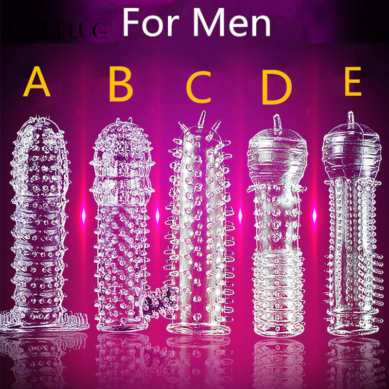 Conjunto de condones transparentes de silicona para adulto, cristal, antieyaculación prematuro, reutilizable, mayor diversión del pene, preservativo adulto, Juguetes