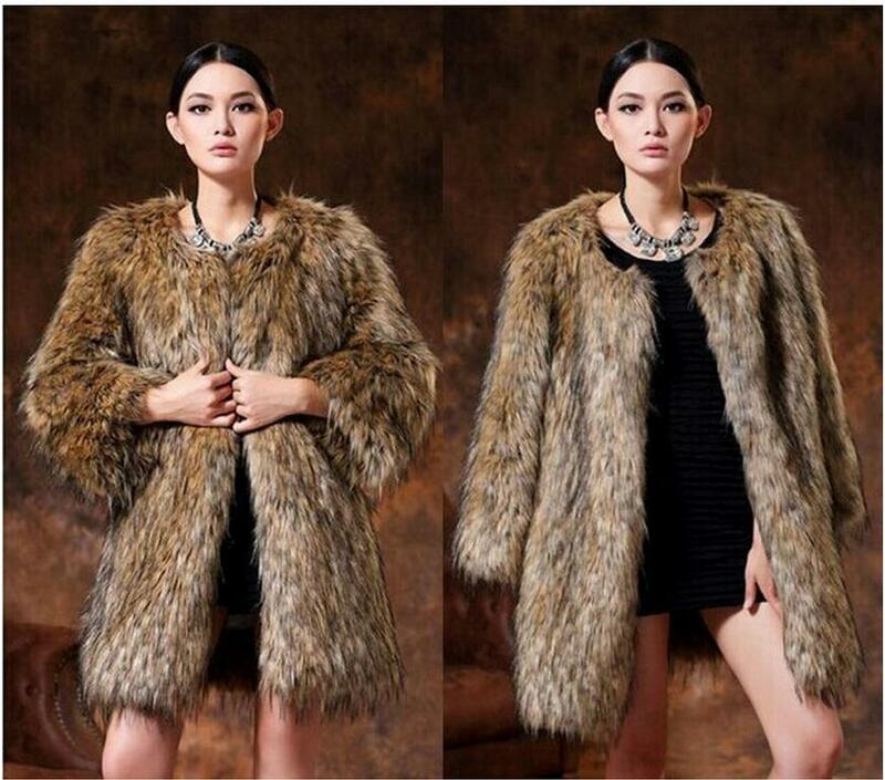 Womens Imitation Raccoon Fur Jackets Nine Quarters Casual Man-Made Faux Fur Coats Plus Size Casual Man-Made Fur Overcoats Ck44