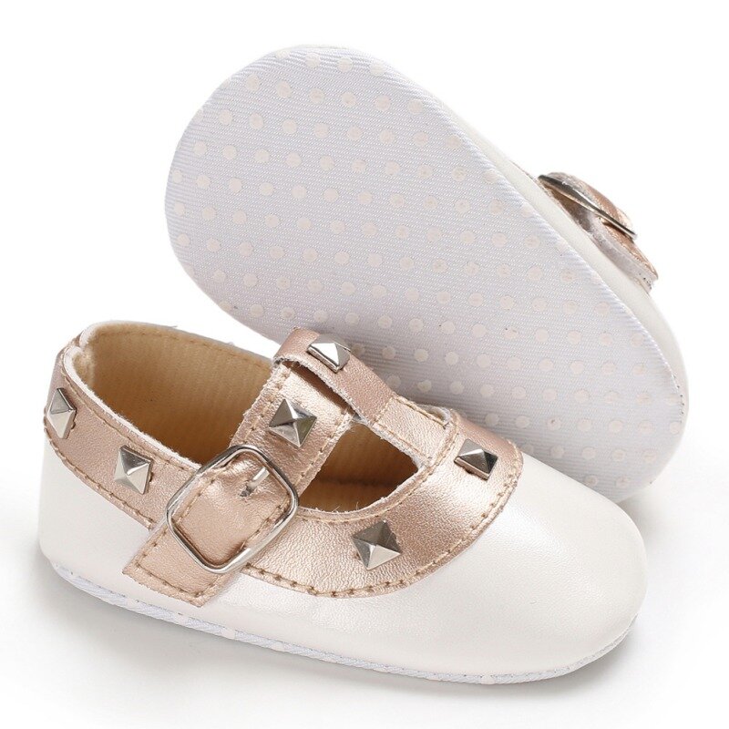 Zapatos de princesa con remaches de costura para niña, zapatillas de suela suave de PU para caminar, para Otoño e Invierno