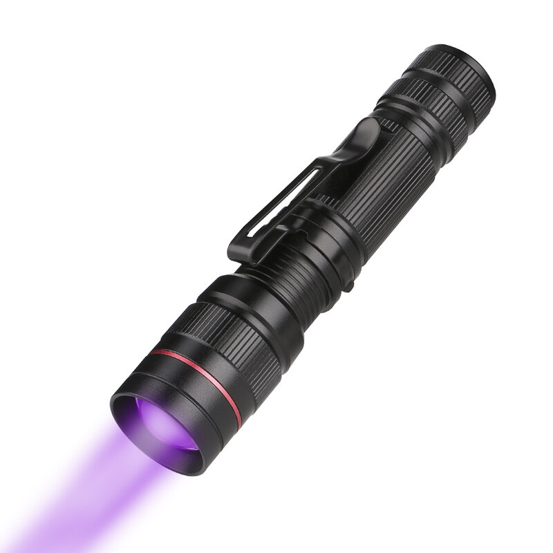 Lanterna led uv portátil com zoom, luz violeta de ultra luz roxa uv, 395nm, bateria aa/14500